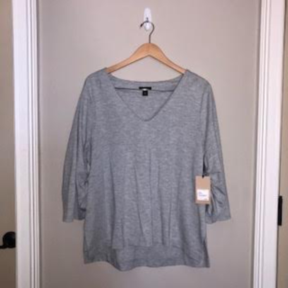 Gray Top with Smock Detail Under Sleeves